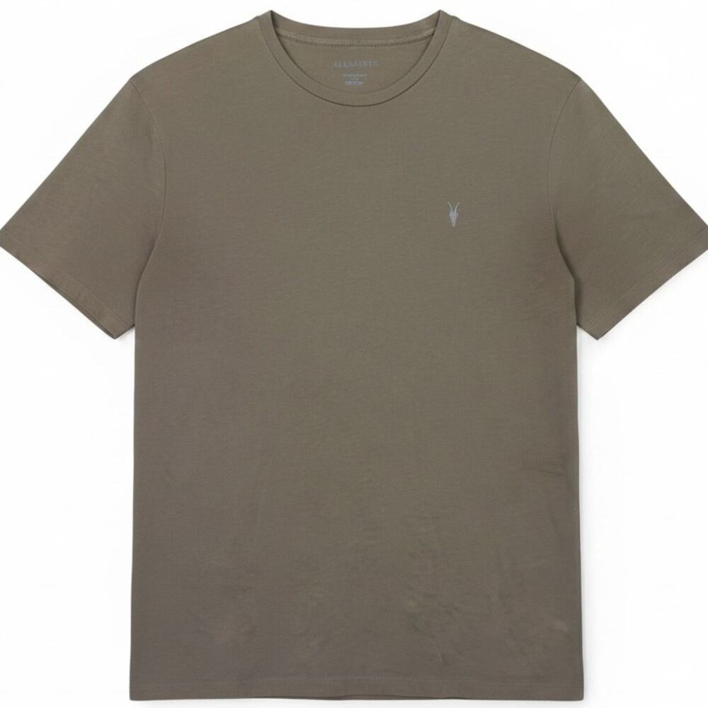 AllSaints Brace Brushed Cotton Crew Neck T-Shirt Sage Olive Green Size Large